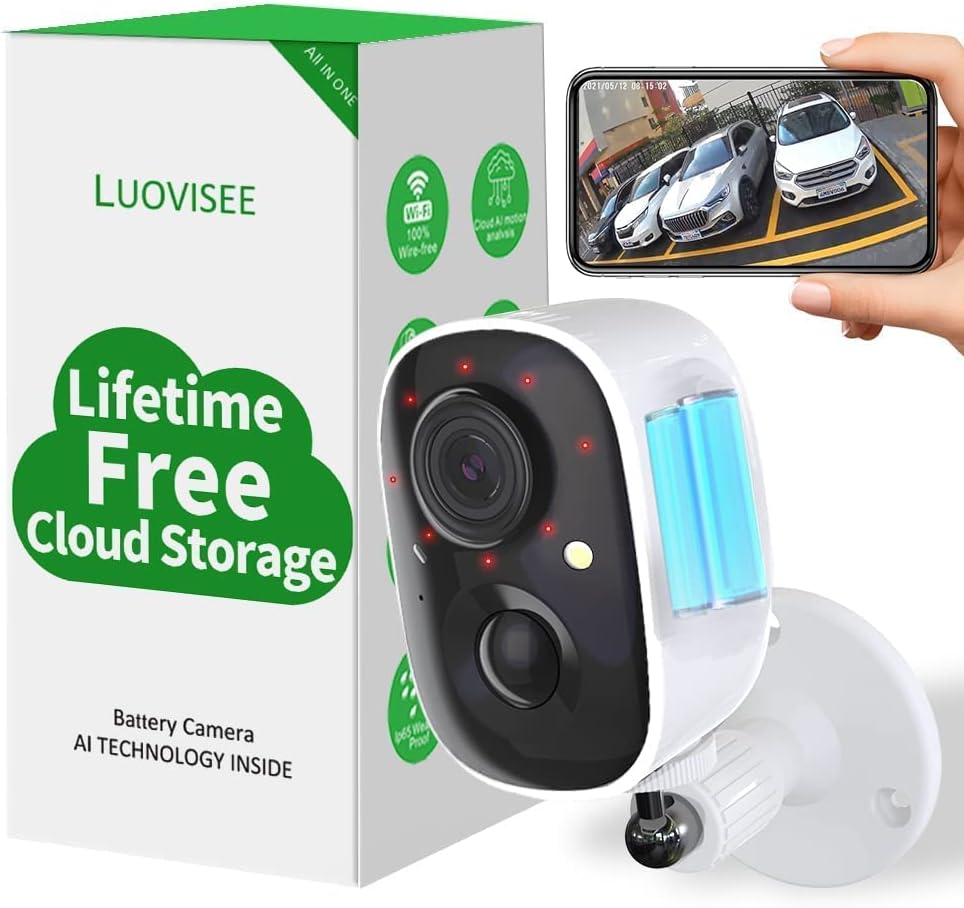 Wireless Outdoor Security Camera with Light Night Vision Rechargeable Battery AI Motion Detection S5864