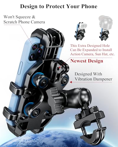 Motorcycle Phone Holder with Vibration Dampener, Adjustable Handlebar Cradle Fit 5.4''-7.2'' Smartphone R4746