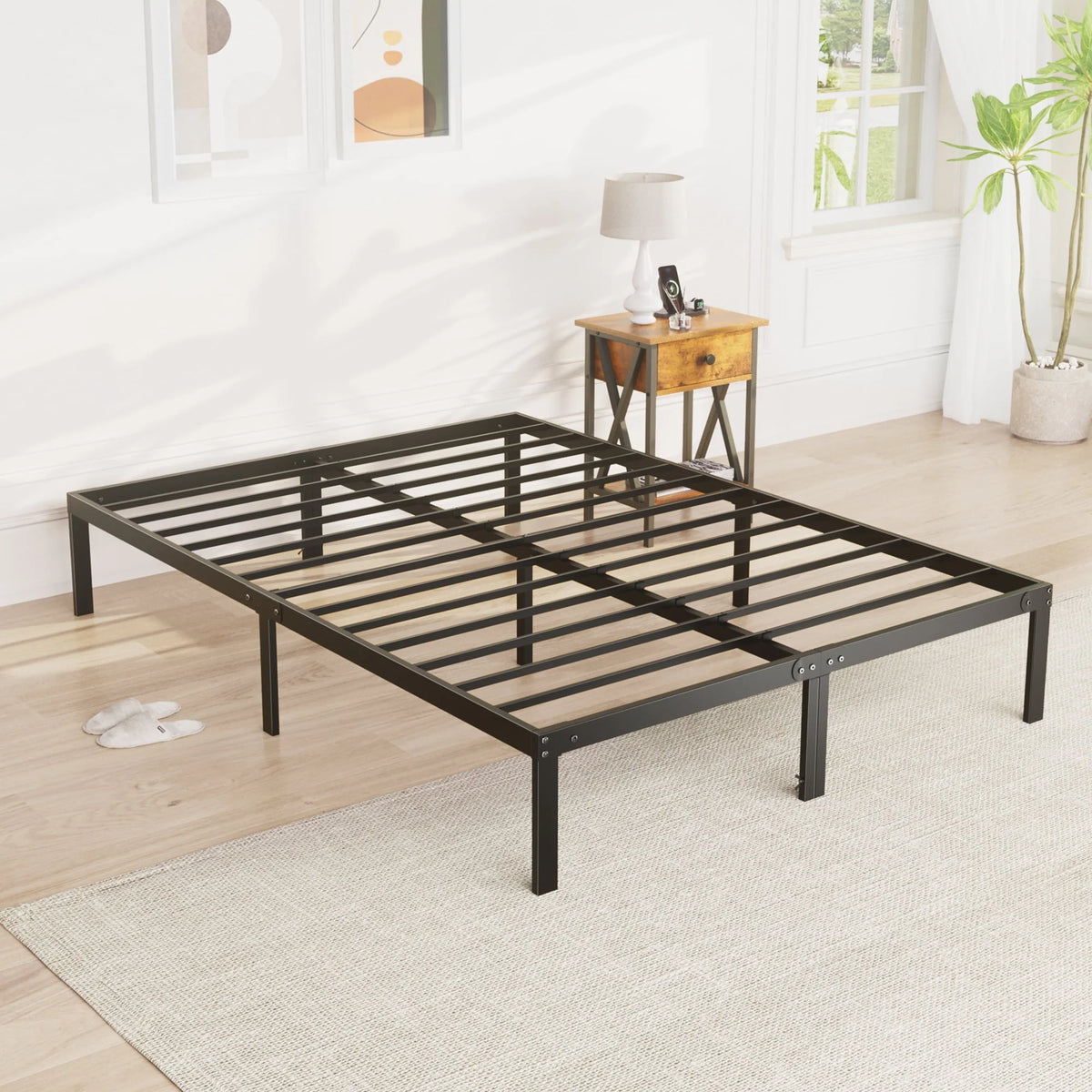 Full Size Heavy Duty Platform Bed Frame with Underbed Storage U36932