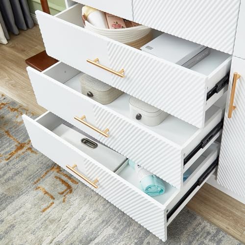 White 4 Doors 3 Drawers Wooden Closet Cabinet Wardrobe Armoire E390