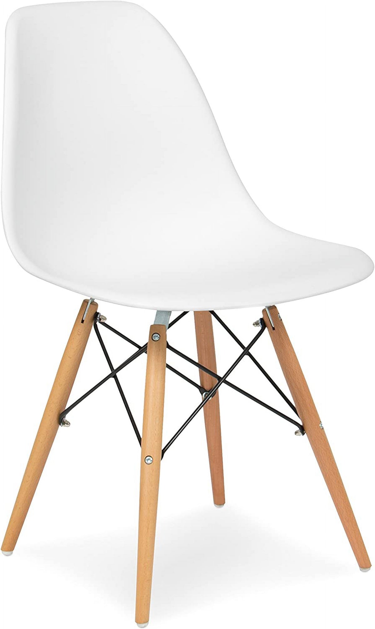 White Molded Plastic Dining Chairs with Wood Legs, Set of 4 U483