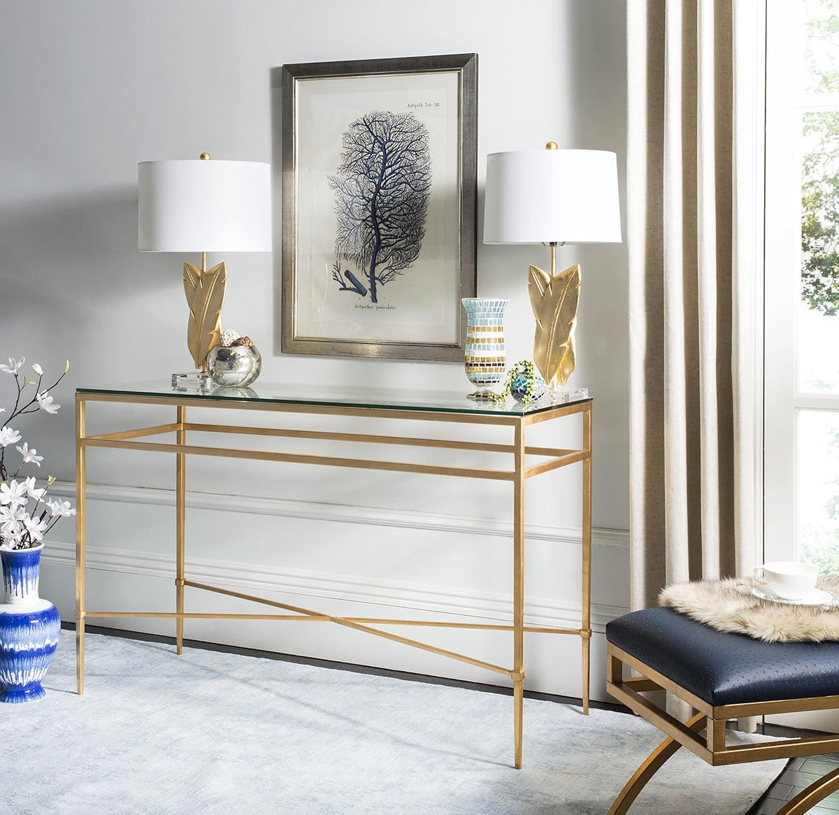 Antique Gold Glass Console Table L9473