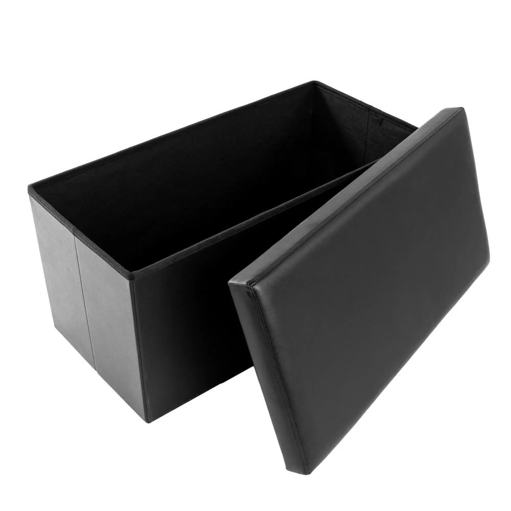 Black Faux Leather Folding Footstool Rectangle Storage Ottoman D8263