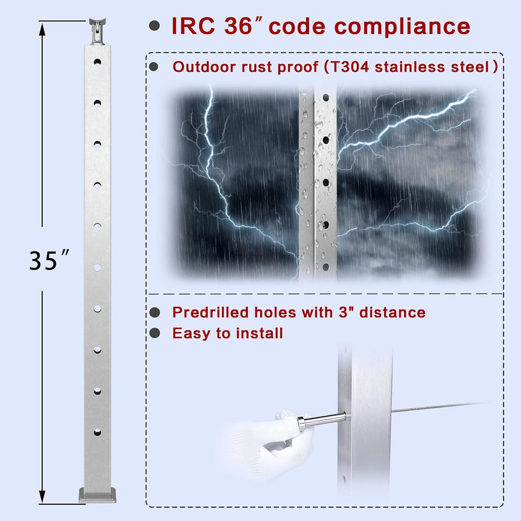 4pack Stainless Steel Brushed Finishing Square Cable Railing Post 36x2x2 V63915