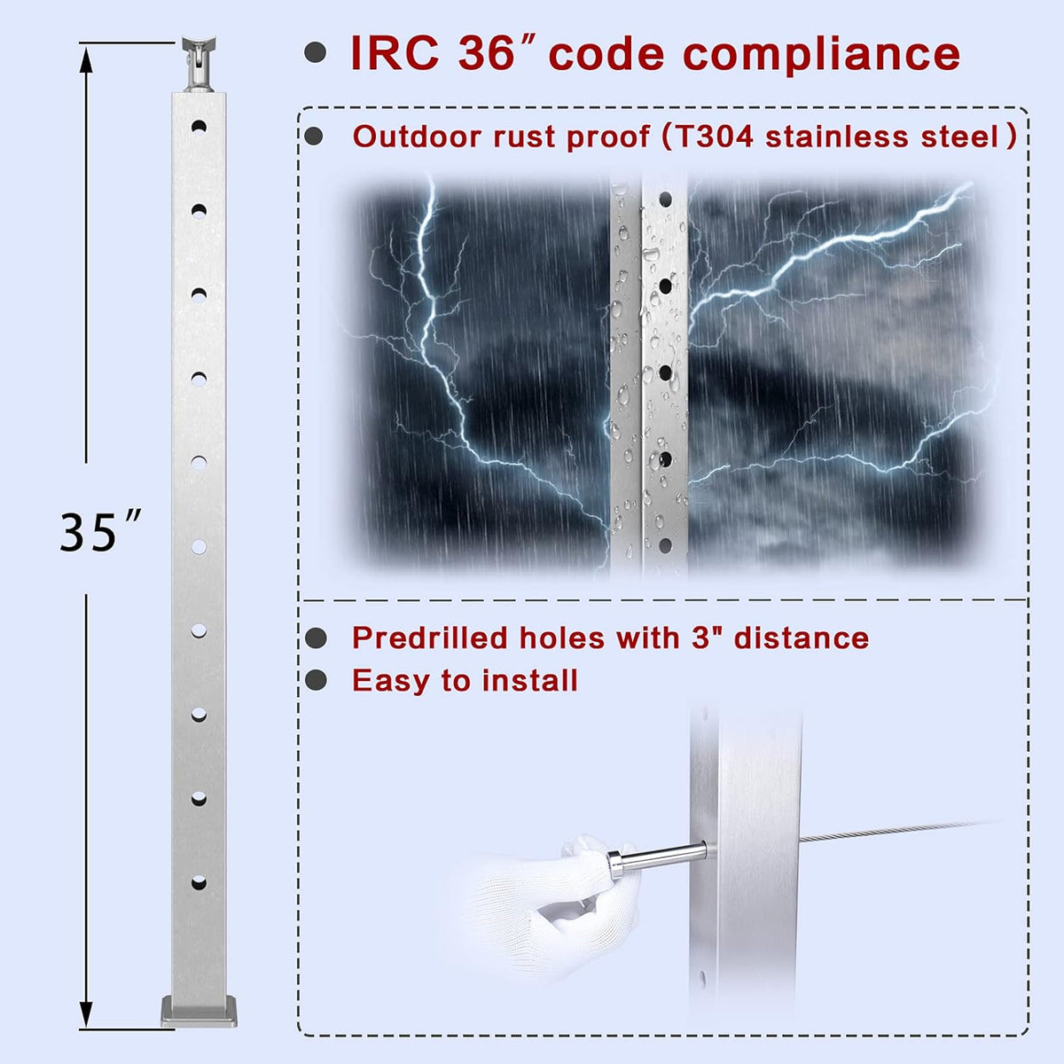 4pack Stainless Steel Brushed Finishing Square Cable Railing Post 36x2x2 V63915