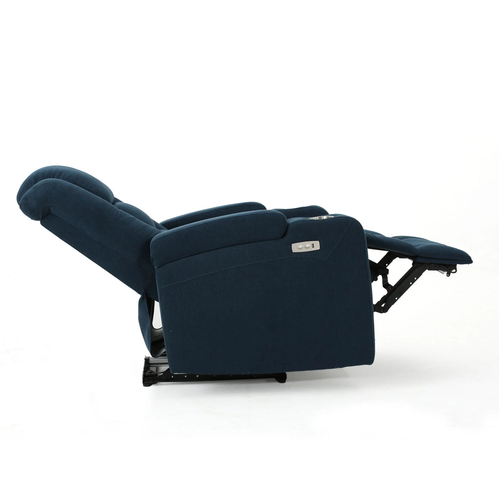 Navy Blue Tufted Fabric Power Recliner L8142