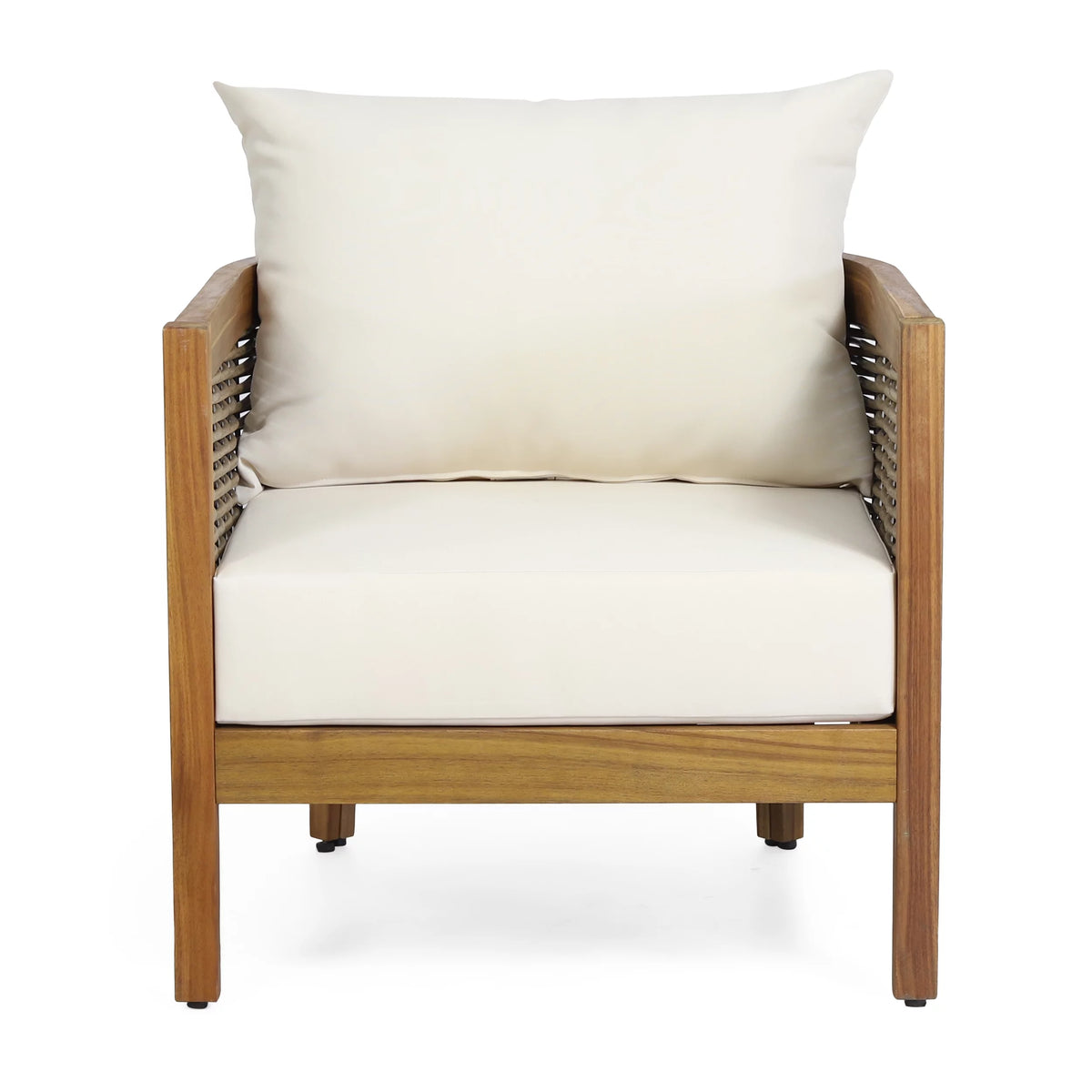 Acacia Wood and Wicker Club Chair with Cushions O692