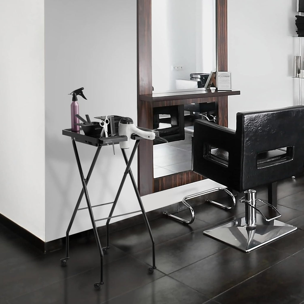 Rolling Salon Coloring Tray with Drawer and Magnetic Bowls, Black T719