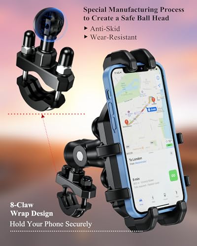 Motorcycle Phone Holder with Vibration Dampener, Adjustable Handlebar Cradle Fit 5.4''-7.2'' Smartphone R4746