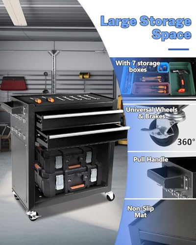 Heavy-Duty 7-Drawer Rolling Steel Tool Chest with Lock, Black W46343