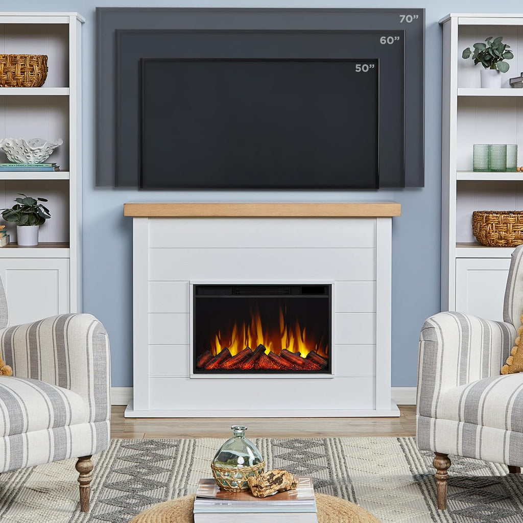 White 49" Slim Electric Fireplace with Mantel O6017