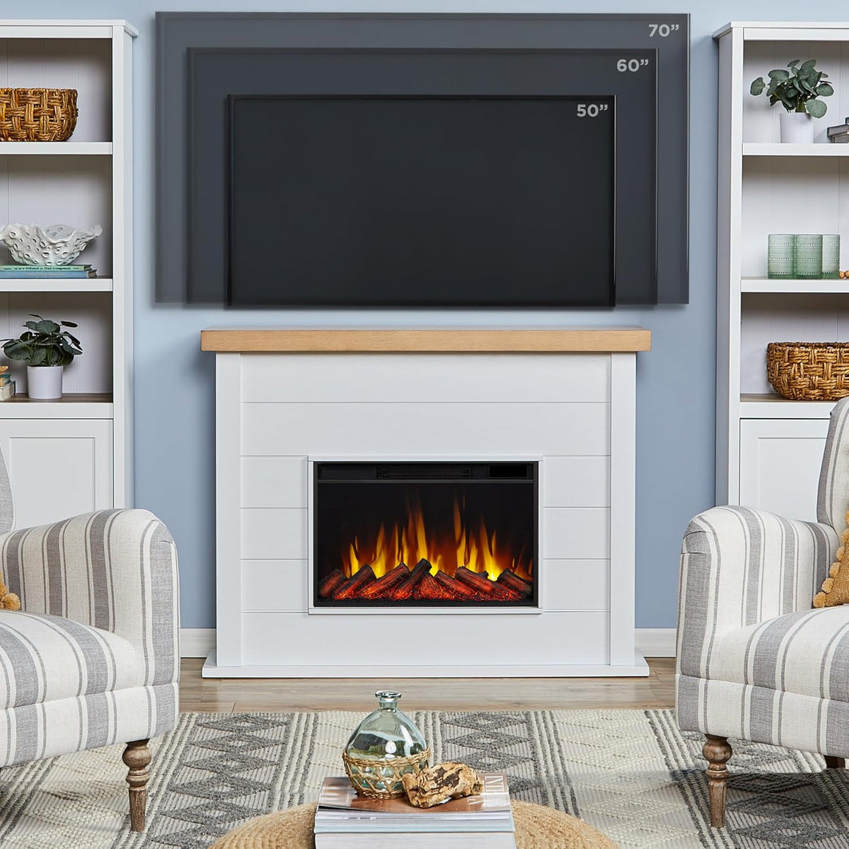 White 49" Slim Electric Fireplace with Mantel O6017