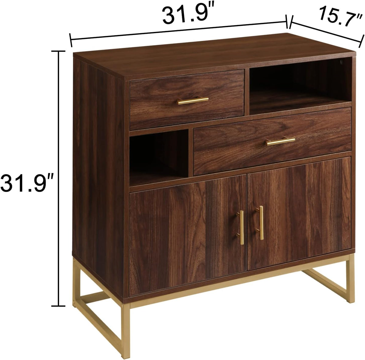 Walnut Wood 2 Doors Accent Storage Cabinet with Drawers and Shelves I40459