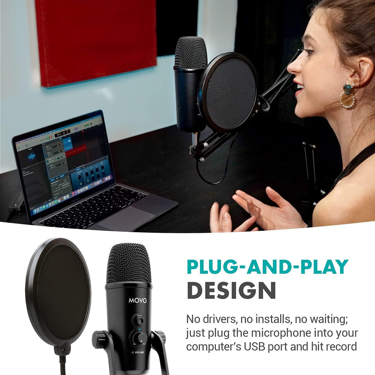 Desktop USB Microphone with Pop-Filter, 4 Pickup Patterns I981