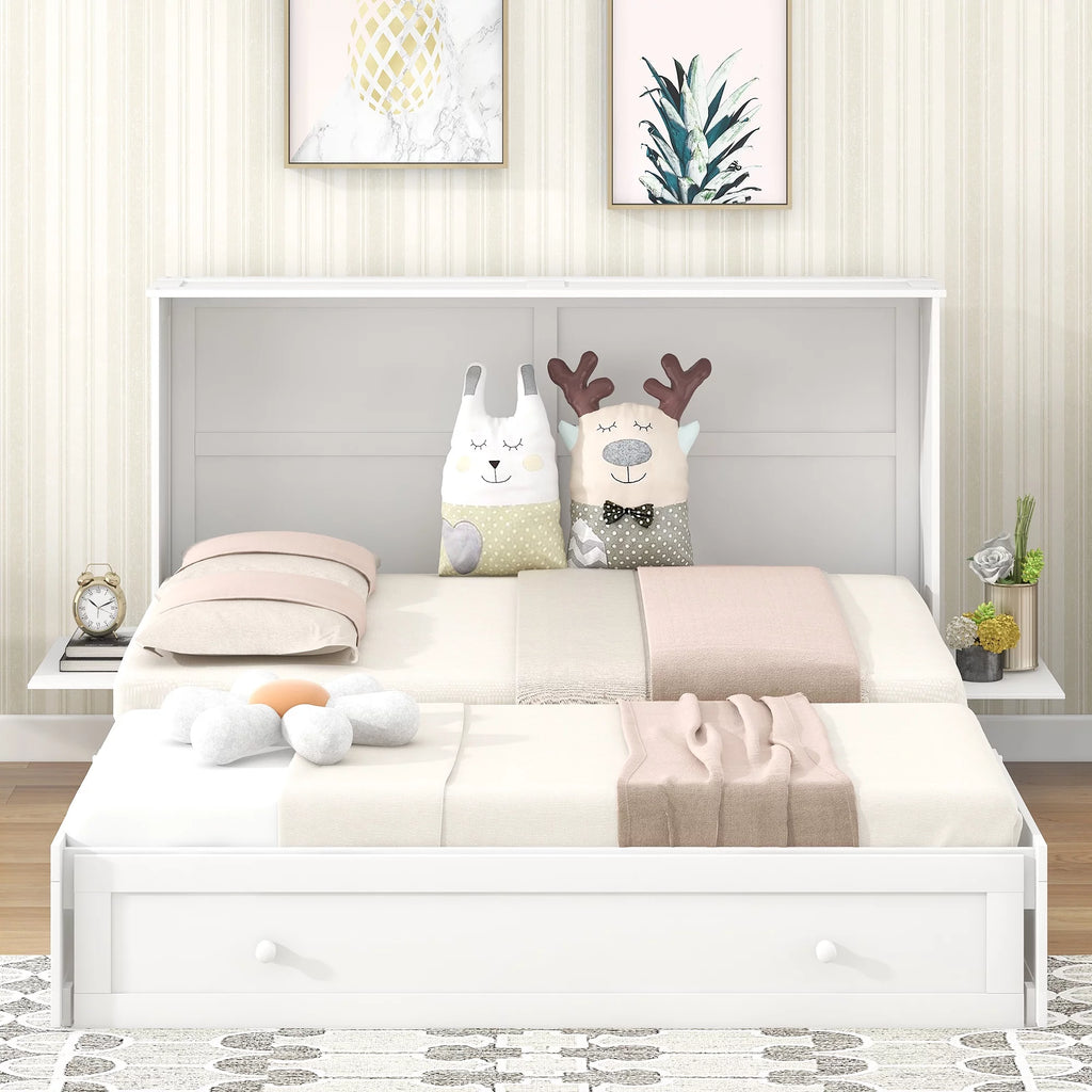 Queen Size Solid Wood Murphy Platform Bed with Drawer P6248
