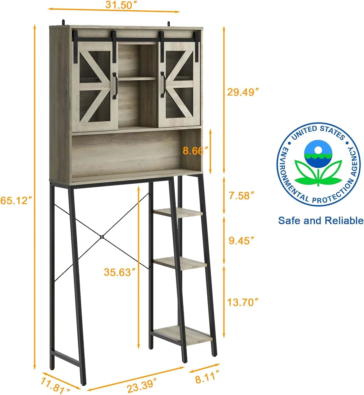Over The Toilet Storage Cabinet with Sliding Barn Door C40024
