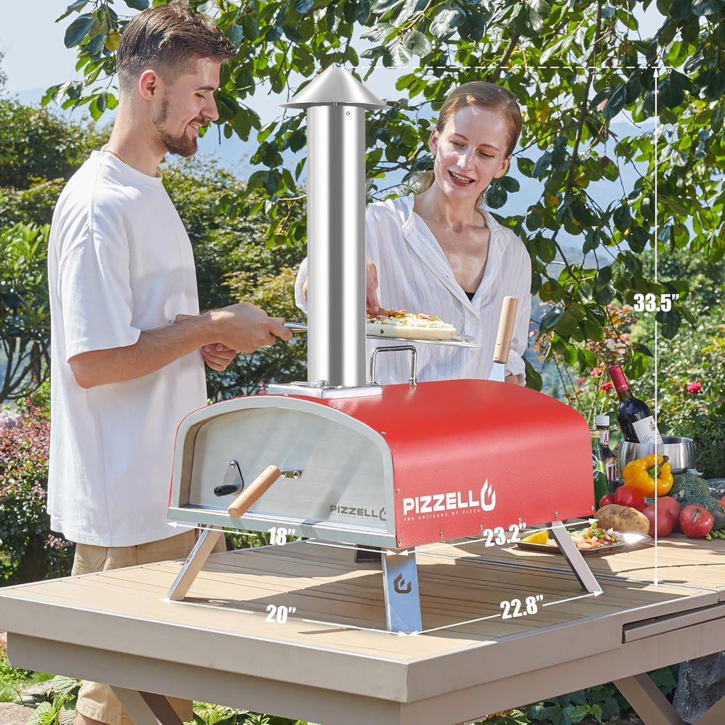 16" Multi-fuel Stainless Steel Pizza Oven with Pizza Stone, Pizza Peel, Carry Bag (Red) E430422