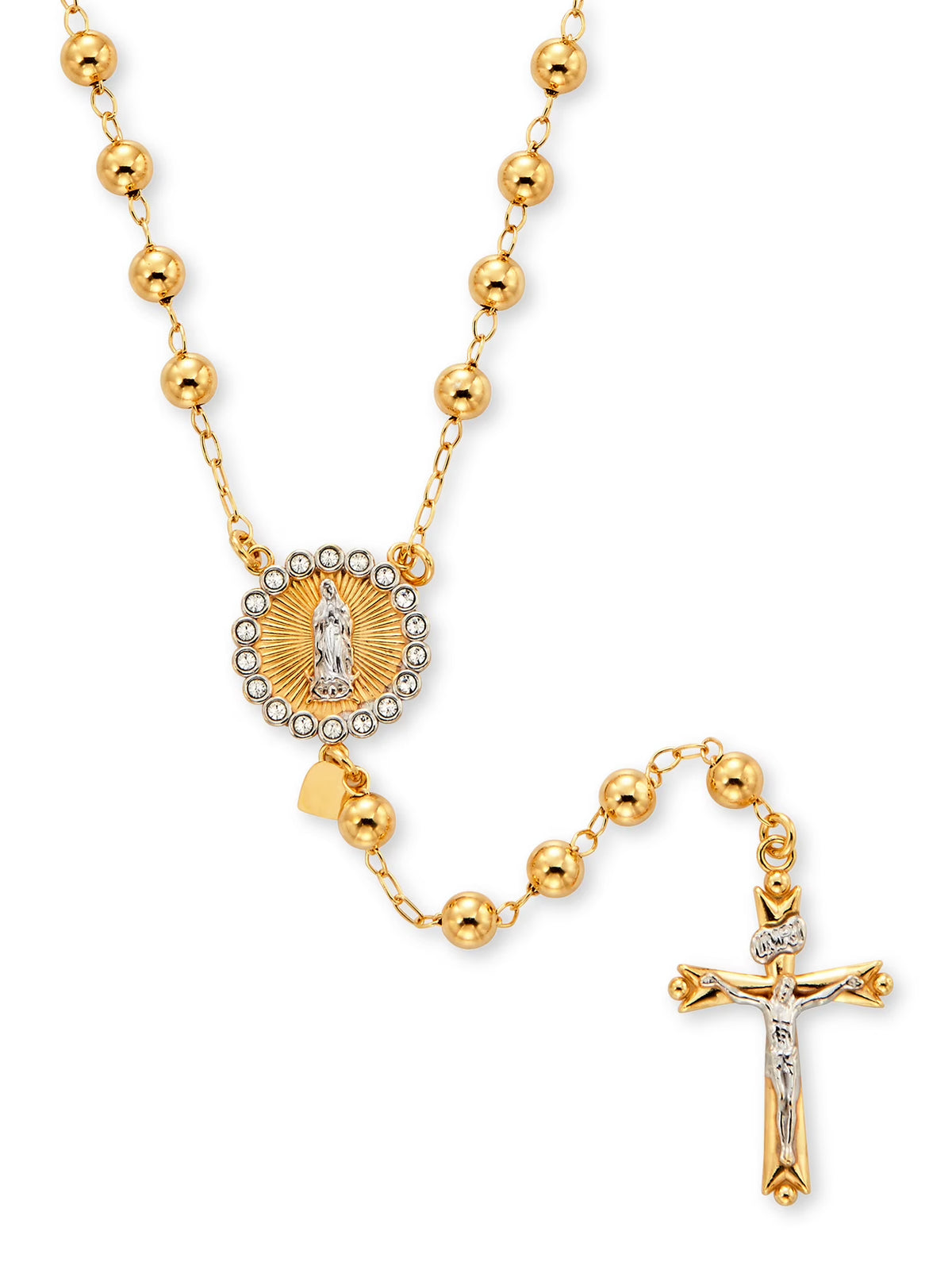 14K Gold Plated Sterling Silver Crystal Rosary Necklace 26" N988