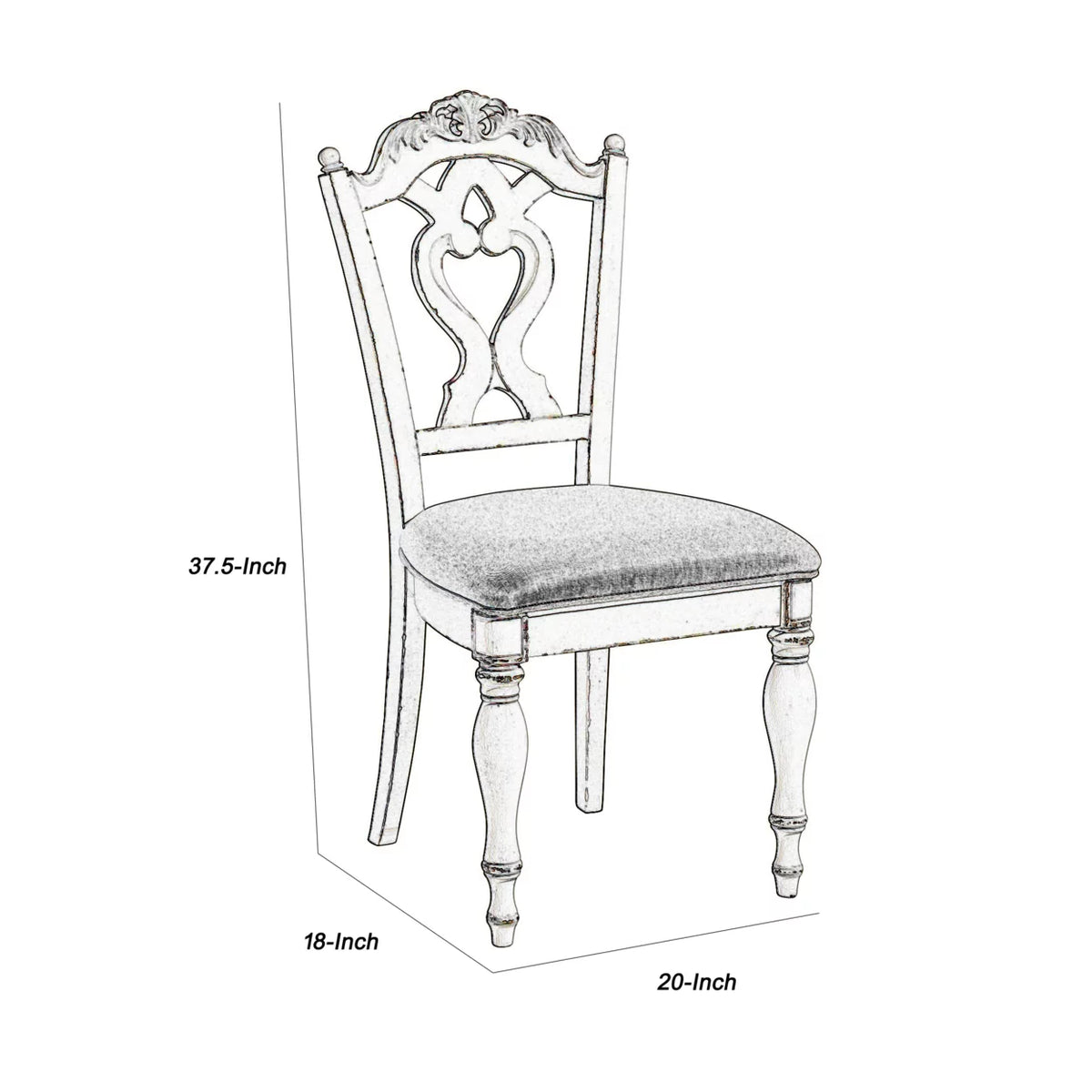Antique White Writing Desk Chair with Engraved Backrest E453343
