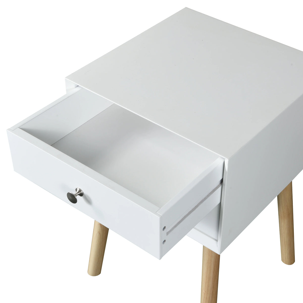 White Bedside Table with 2 Drawers and Rubber Wood Legs Y6259