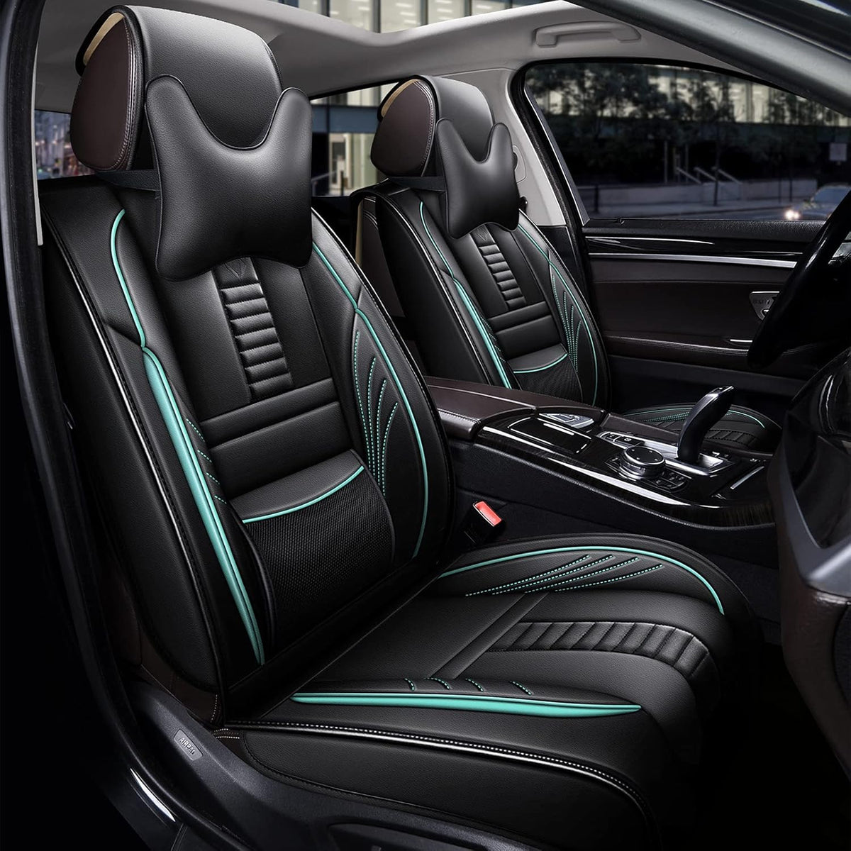 Grey Leather Car Seat Cover 2 Pcs Y780190