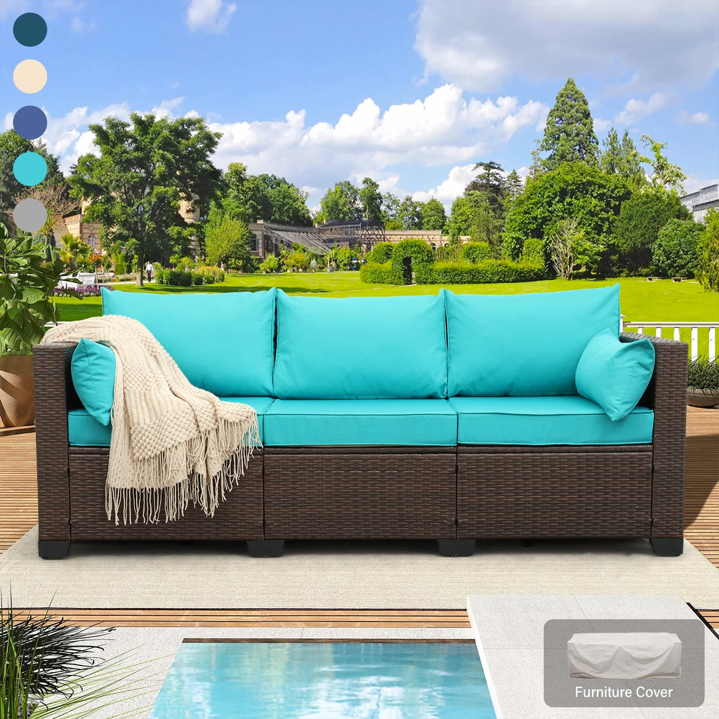 3-Seat Patio Wicker Rattan Sofa with Cushions, Gray R858