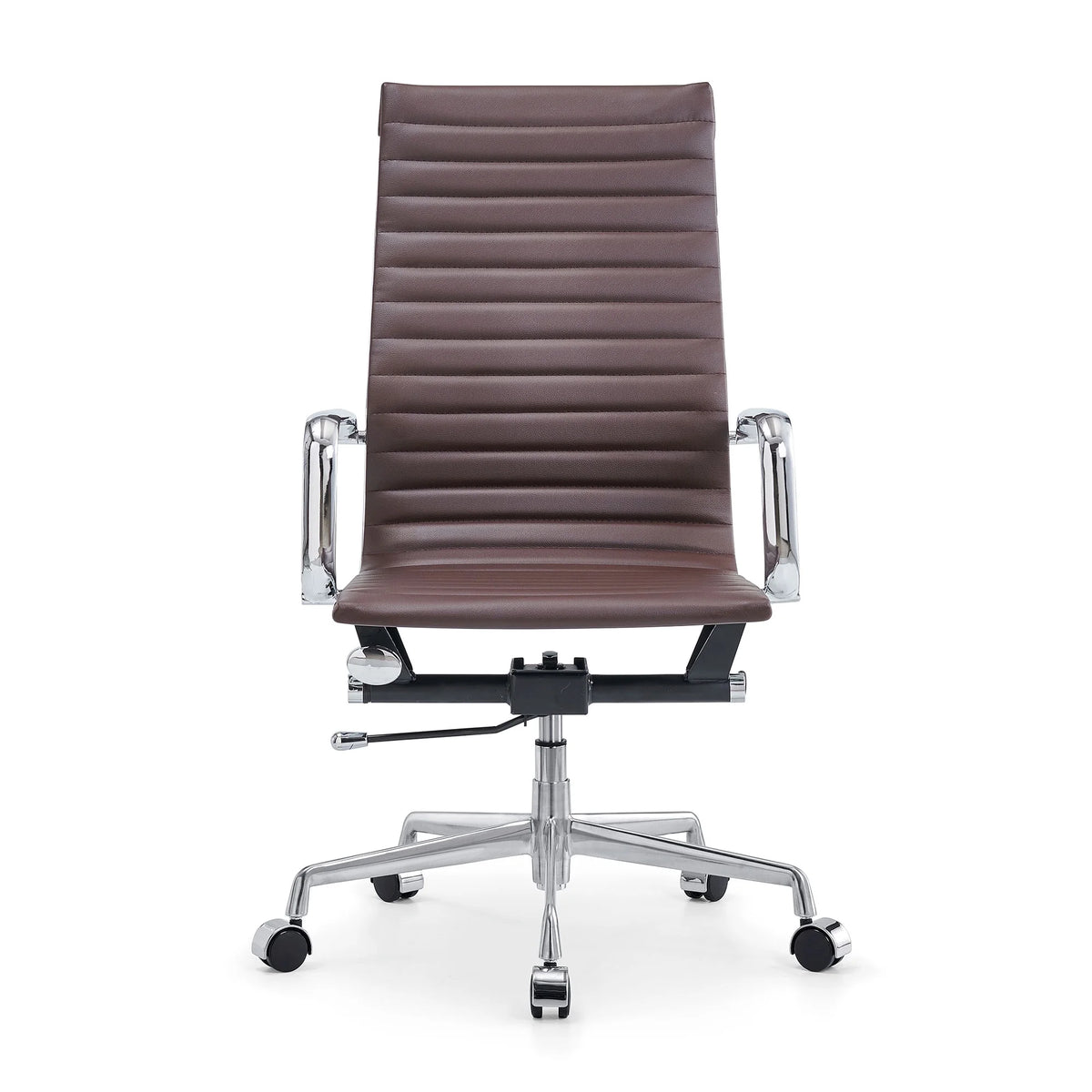 High Back Executive Office Chair with Armrest Adjustable Swivel Vegan Leather Brown D633