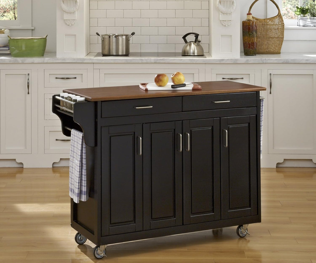 White Finish Four Door Kitchen Cart with Black Granite Top K84841