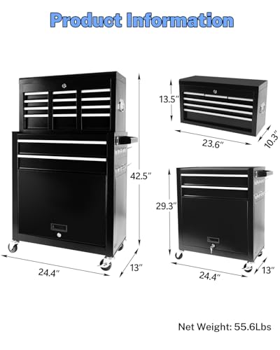 Heavy-Duty 7-Drawer Rolling Steel Tool Chest with Lock, Black W46343