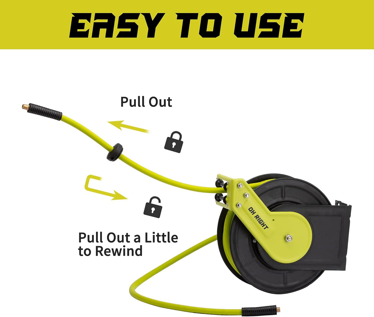 Retractable Air Hose Reel 3/8" 50ft+3ft, Hybrid Air Hose 300 PSI N532872