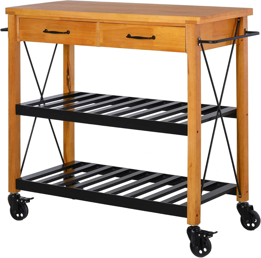 Kitchen Island Cart with 2 Drawers and Open Storage Shelves Z76854