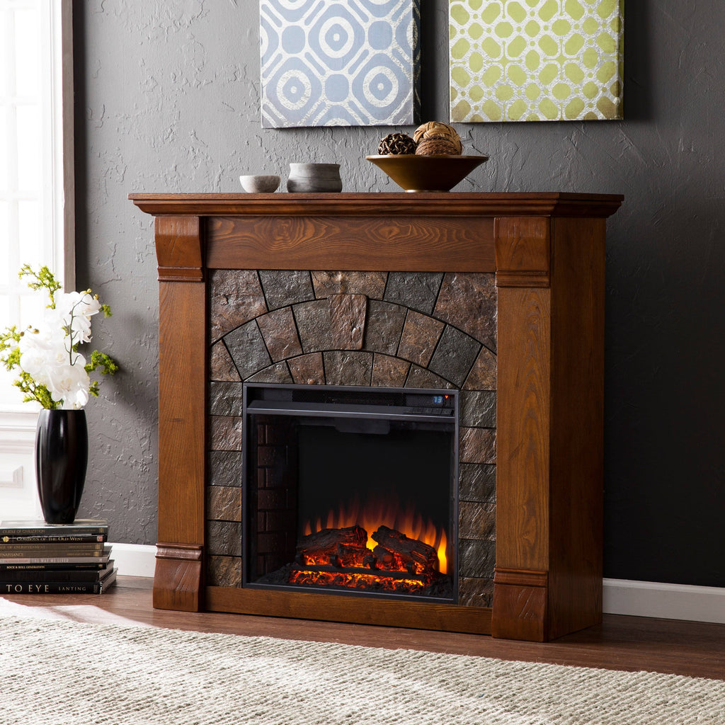 Antique Oak Electric Fireplace D8538
