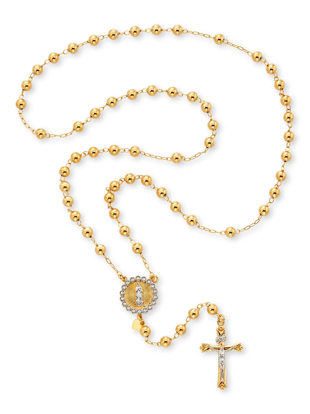 14K Gold Plated Sterling Silver Crystal Rosary Necklace 26" N988
