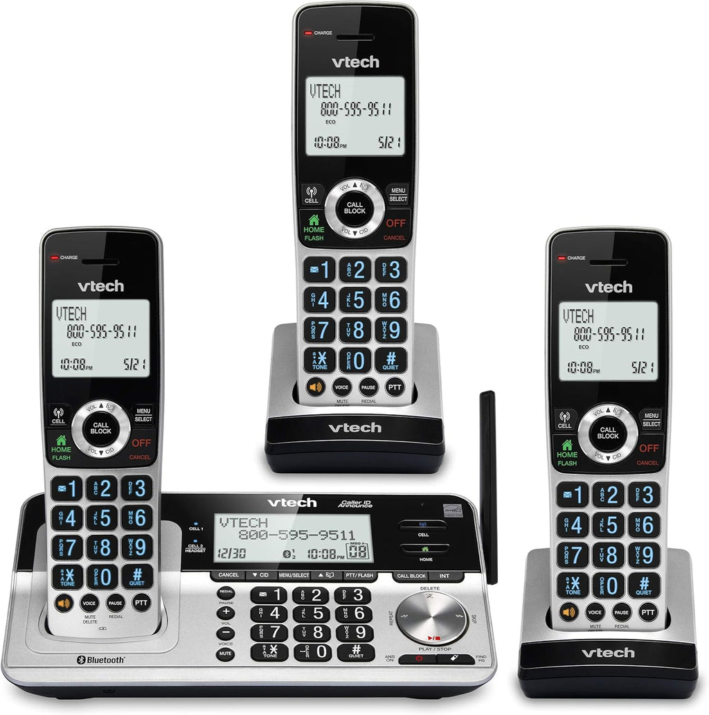 3 Handset Cordless Phone with Answering System, Silver & Black V52595
