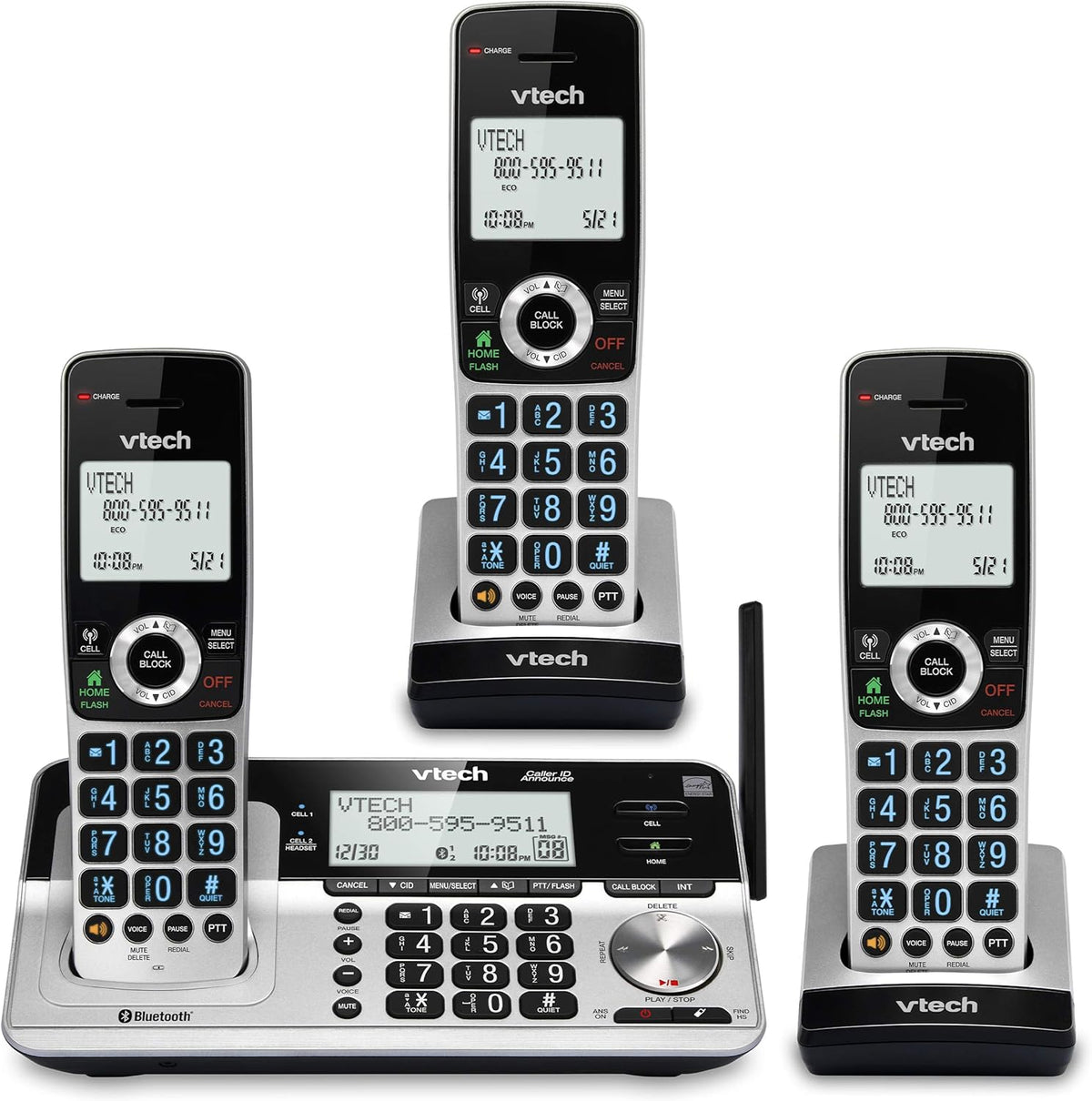 3 Handset Cordless Phone with Answering System, Silver & Black V52595