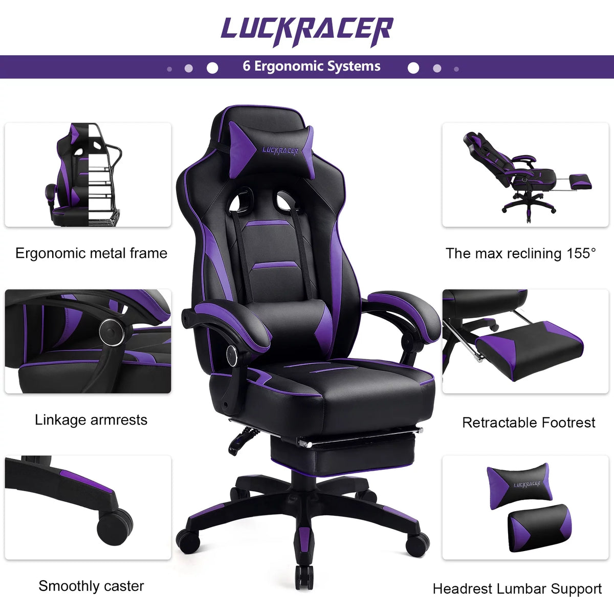 Purple Ergonomic Swivel Gaming Chair G527