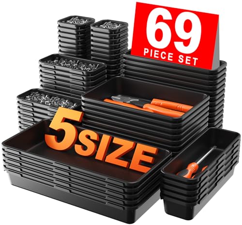 69 Pcs 5 Size Black Tool Box Organizer Tray Divider Set P462010