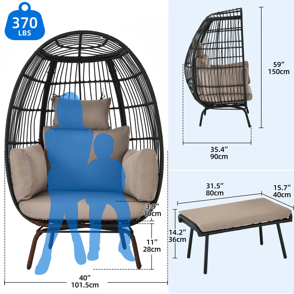 Wicker Egg Chair with Ottoman, Stand, Cushions X950664