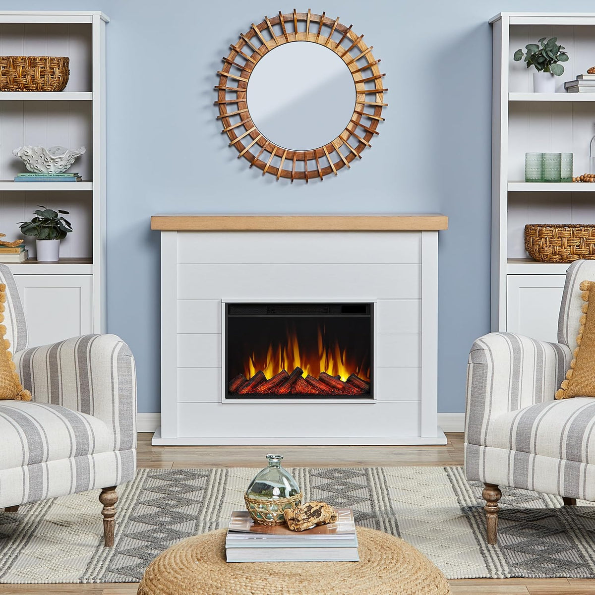White 49" Slim Electric Fireplace with Mantel O6017