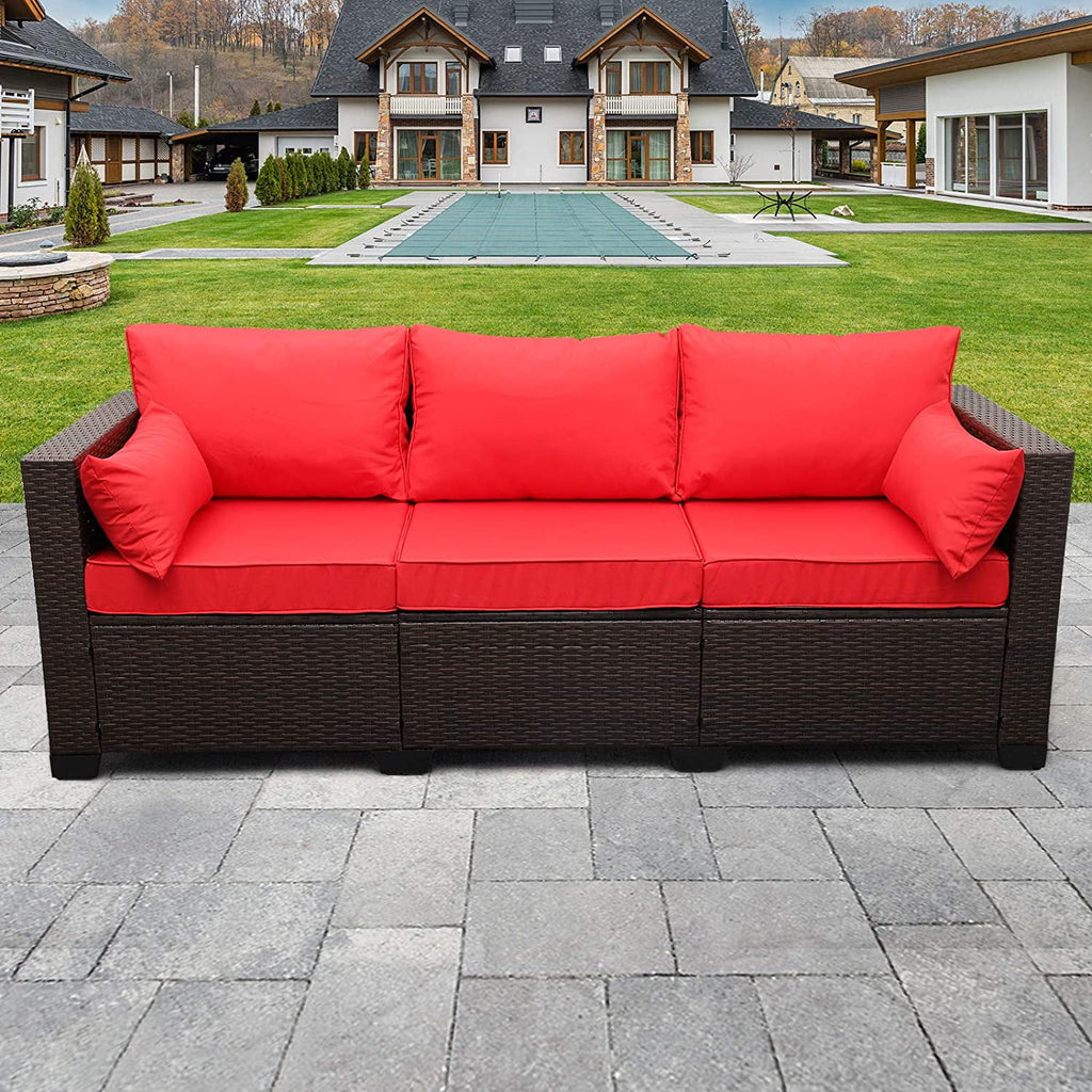 3-Seat Patio Wicker Rattan Sofa with Cushions, Gray R858