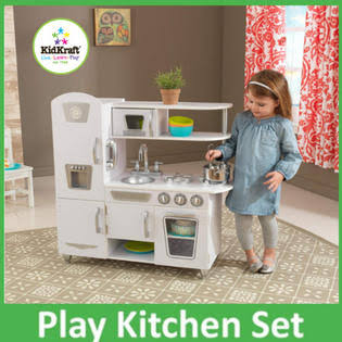 Kidkraft Kitchen Play with Refrigerator Sink Microwave Oven Stovetop & Cordless Phone X85724