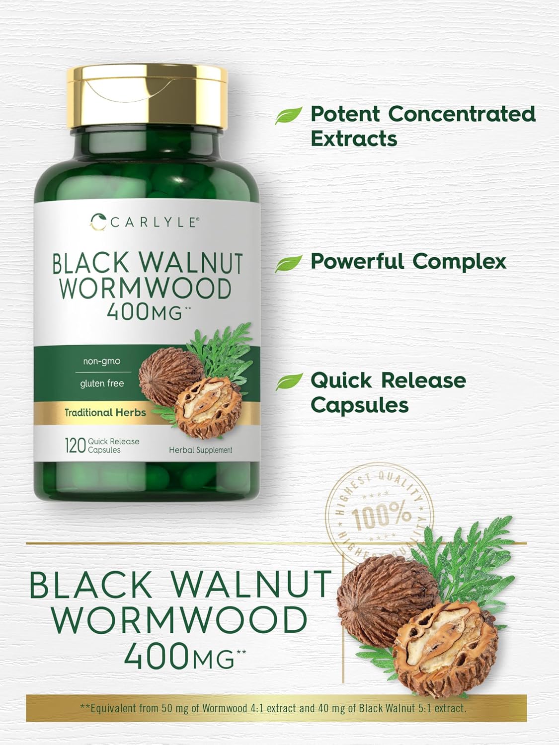 Black Walnut Wormwood 120 Capsules Herbal Complex M271