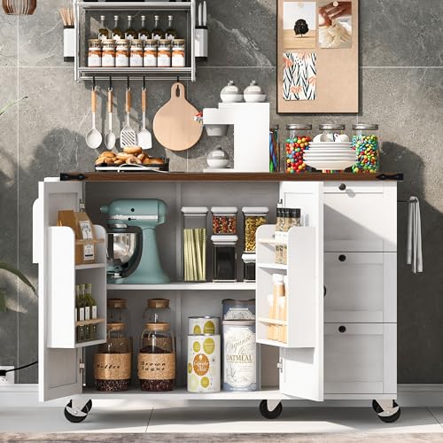 54.5" Kitchen Island with Drop Leaf, Storage Cabinet, 3 Drawer A27258