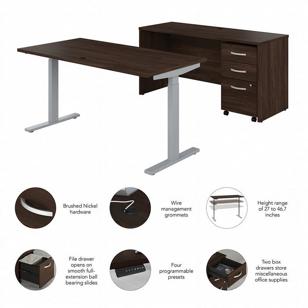 Black Walnut Engineered Wood Adjustable Standing Desk Set D202