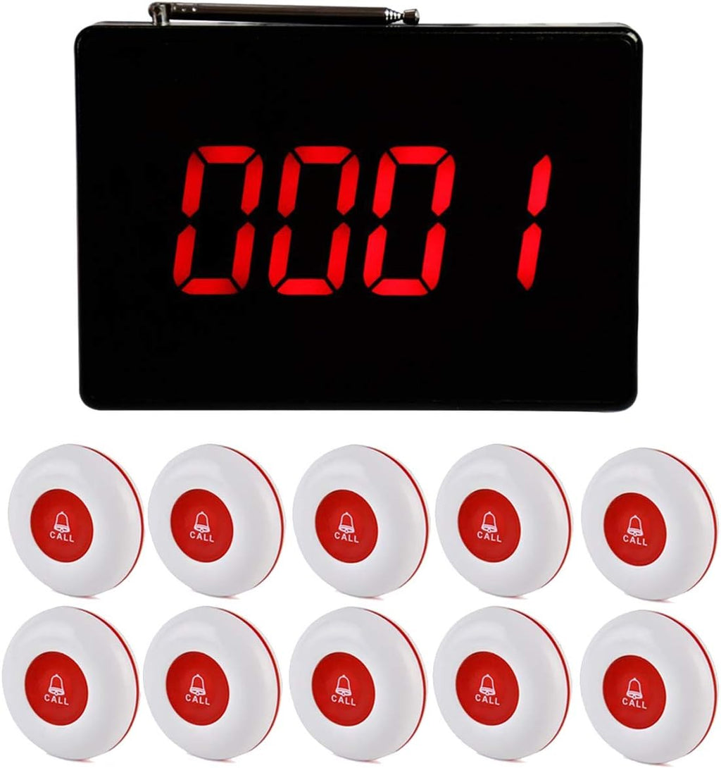 Wireless Calling System with 10 Waterproof Call Buttons and Display Receiver Y896947