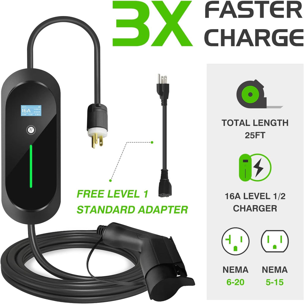 Portable EV Charger with NEMA 6-20 Plug and NEMA 5-15 Adapter S126012