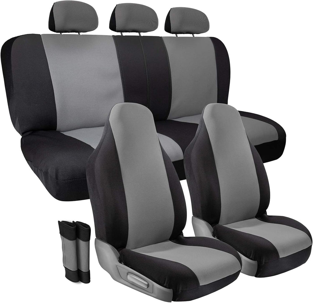 PU Leather Solid Beige Car Seat Cover Full Set D1061