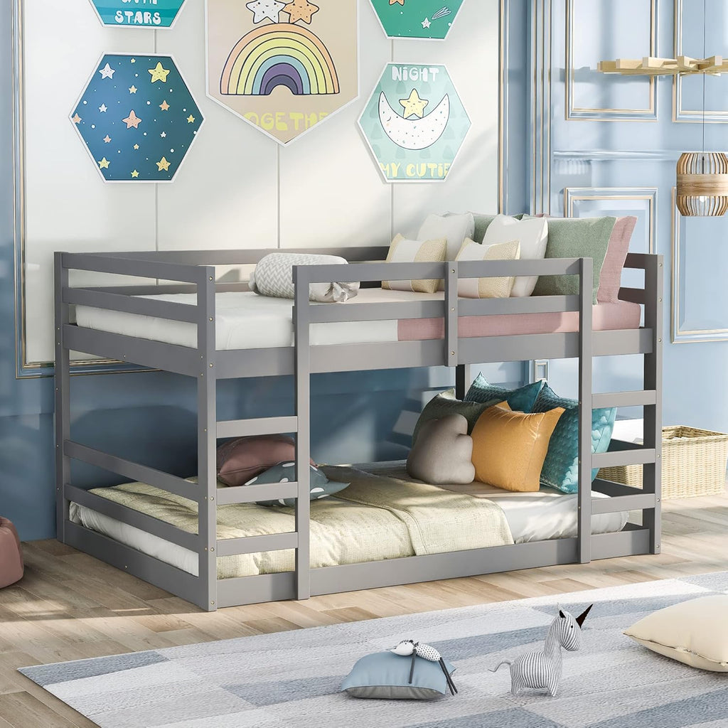 Twin Size Wood Triple Bunk Bed with Guard Rail and Ladder M469033