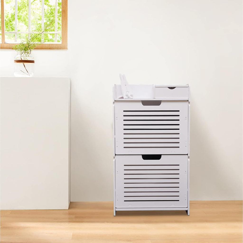 White 2 Flip Drawers Shoe Cabinet T399324
