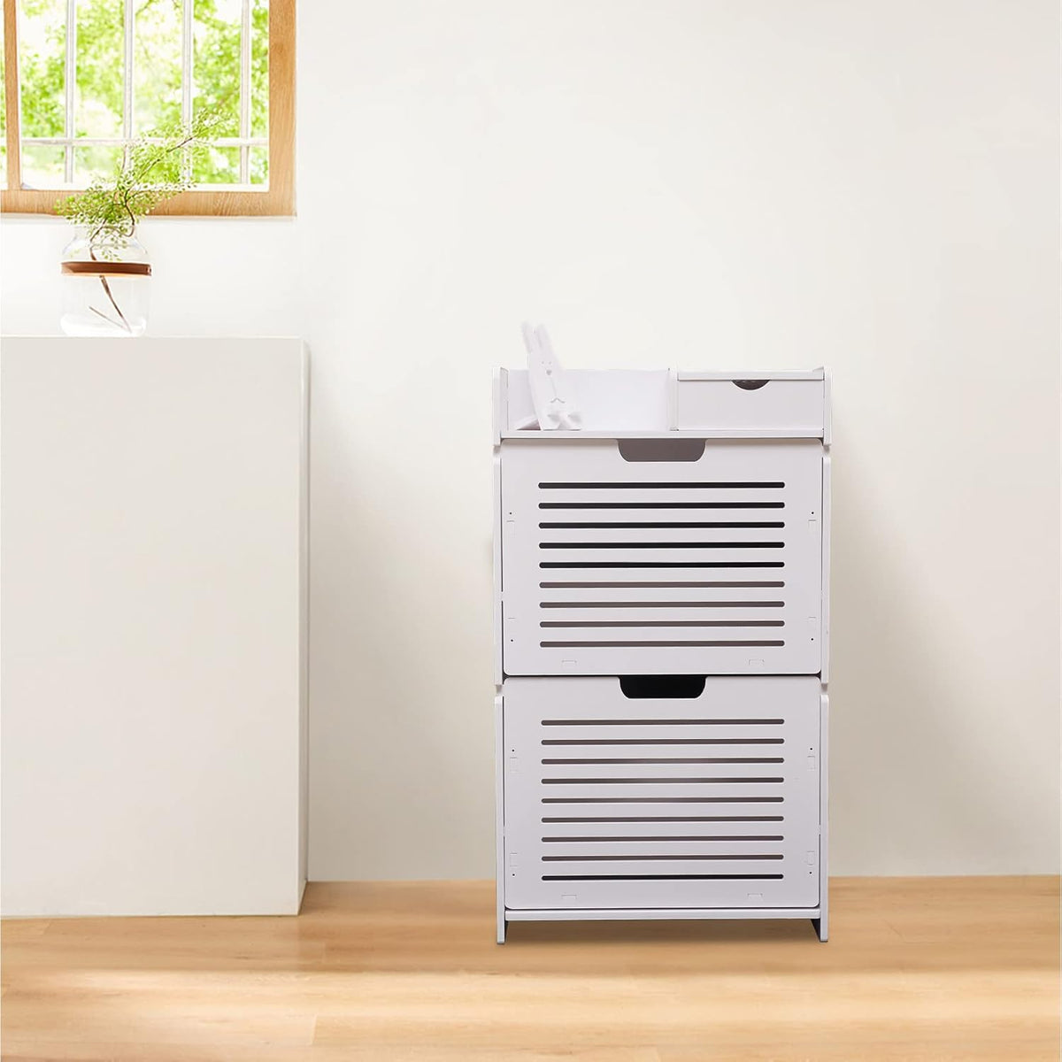 White 2 Flip Drawers Shoe Cabinet T399324